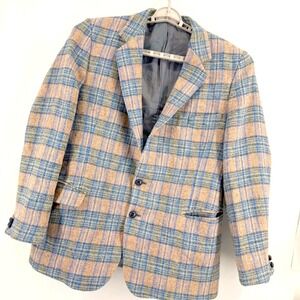 Harris Tweed Men VTG 44R Plaid Scottish Wool Blazer Jacket Great Britain Handwvn